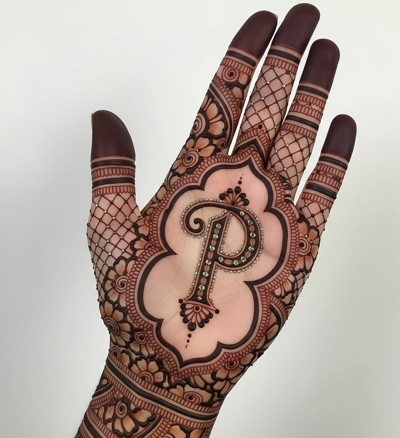 p alphabet mehndi design