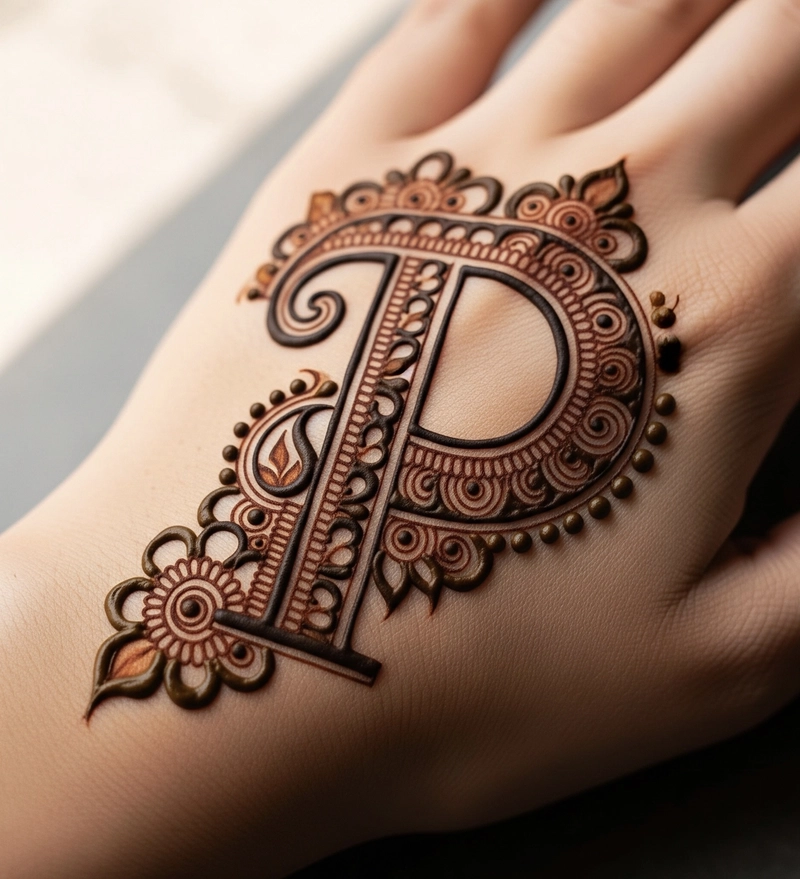 p initial mehndi design
