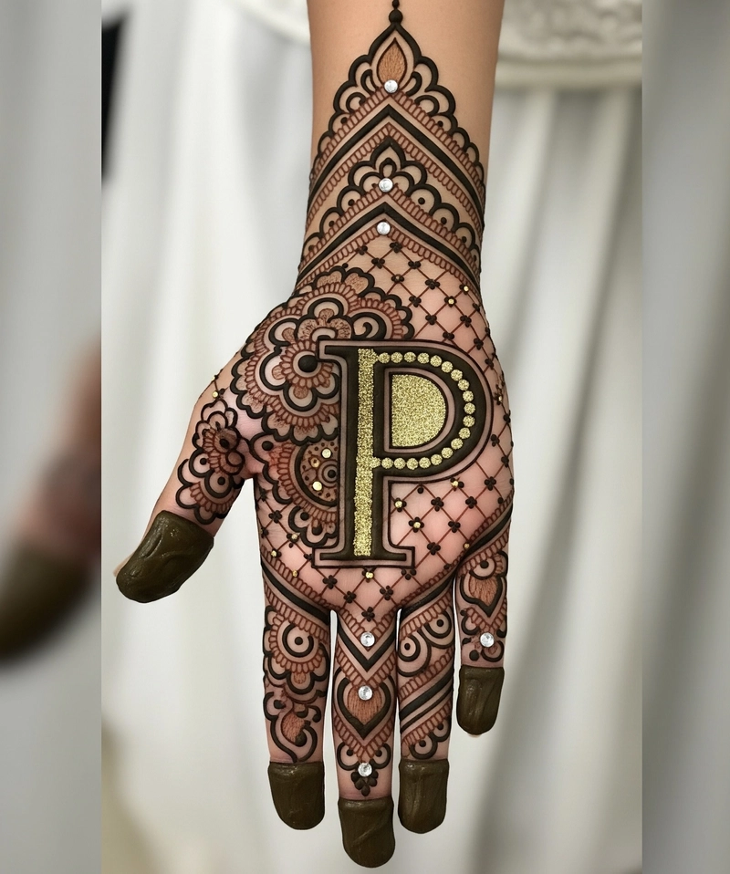 p letter mehndi design simple