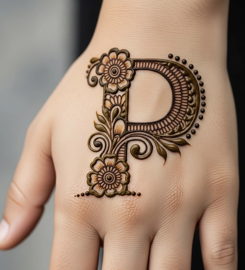 p letter name mehndi design