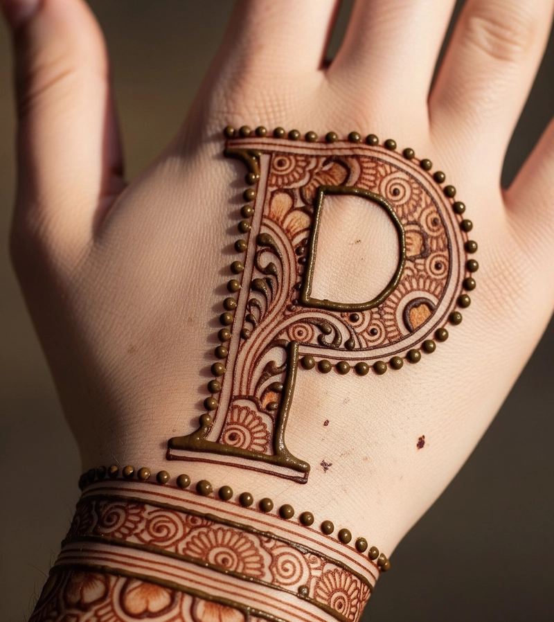 p letter tattoo mehndi design
