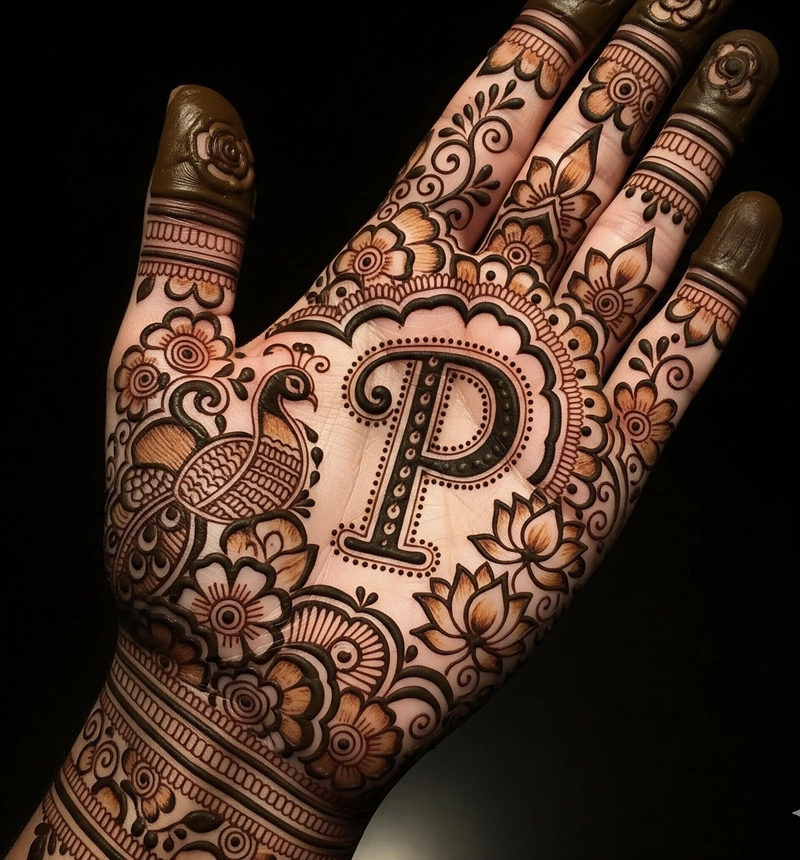 p name tattoo mehndi design