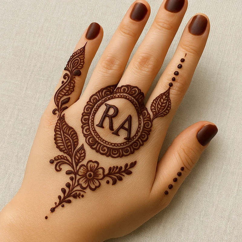 r and a letter mehndi design