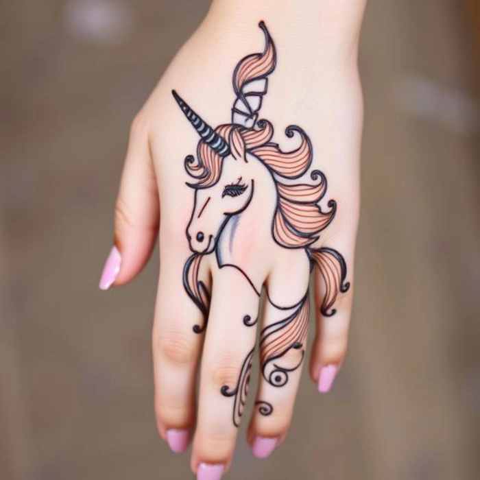 rainbow unicorn mehndi design