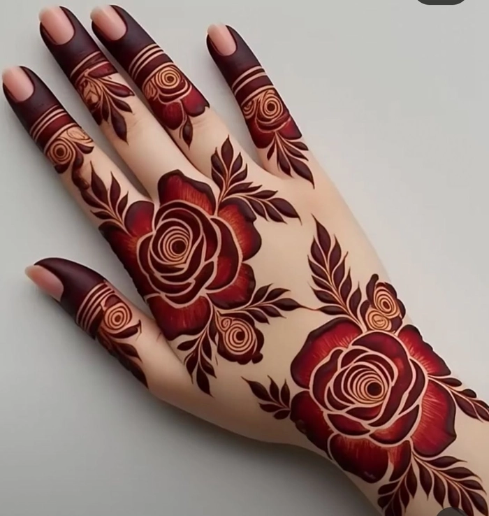 rose 3d mehndi design back hand