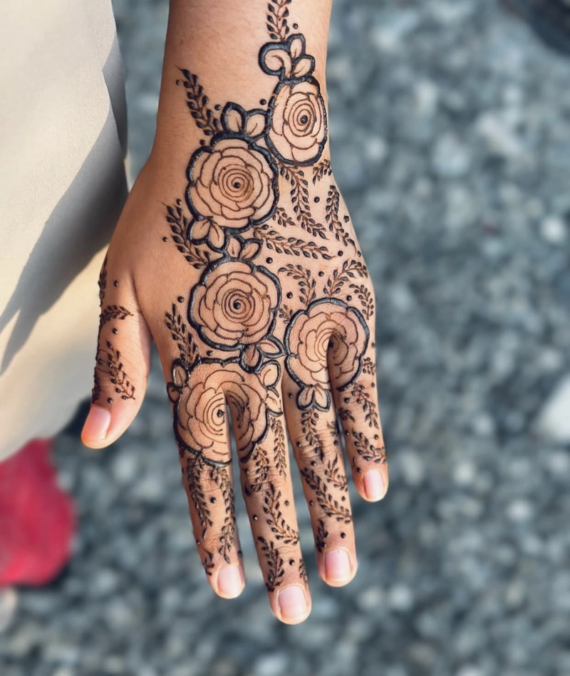 rose flower mehndi design full hand
