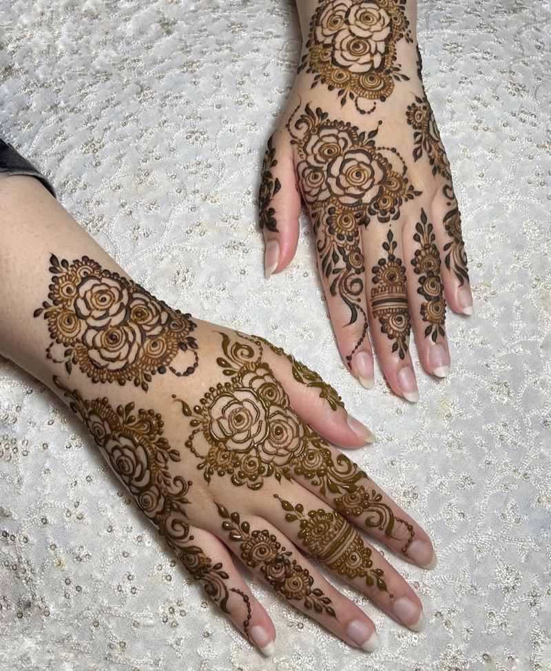 rose flower mehndi design simple full hand