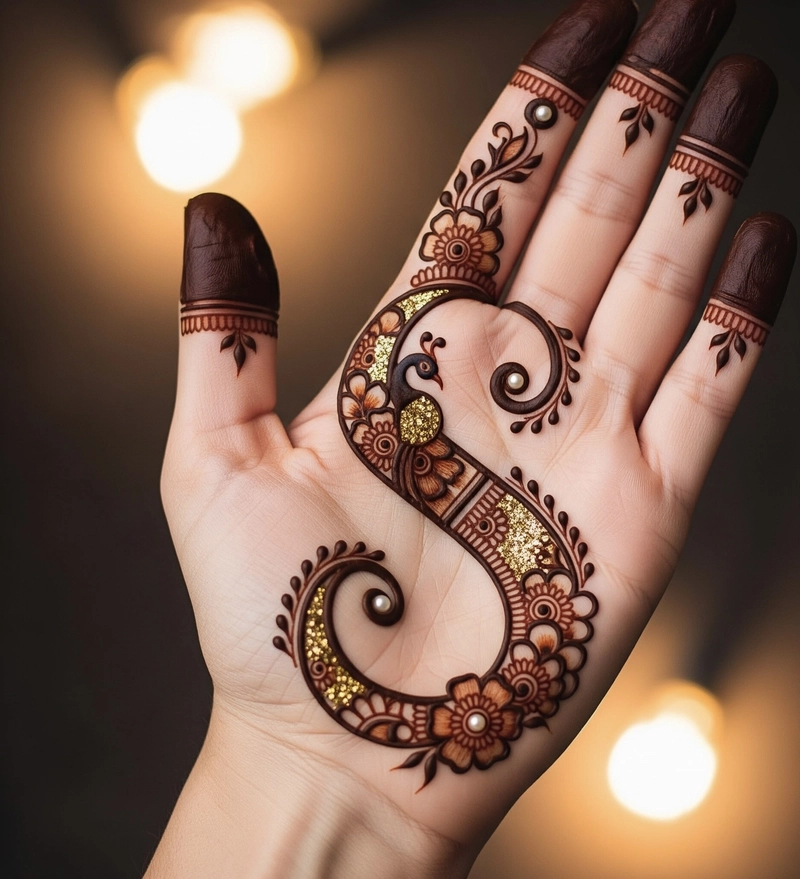 s letter mehndi design back hand