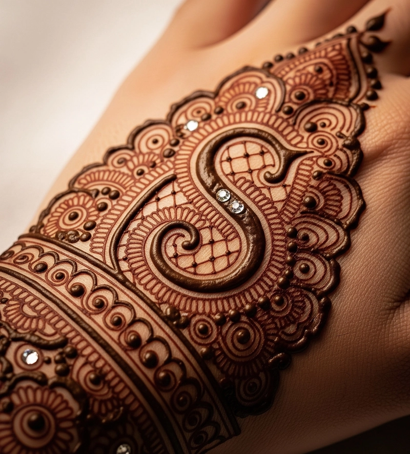 s name mehndi design back hand