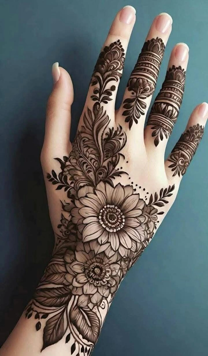 simple 3d mehndi design back hand