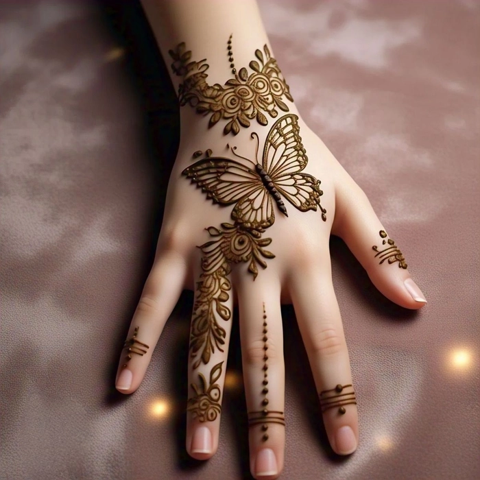 simple butterfly mehndi design front hand