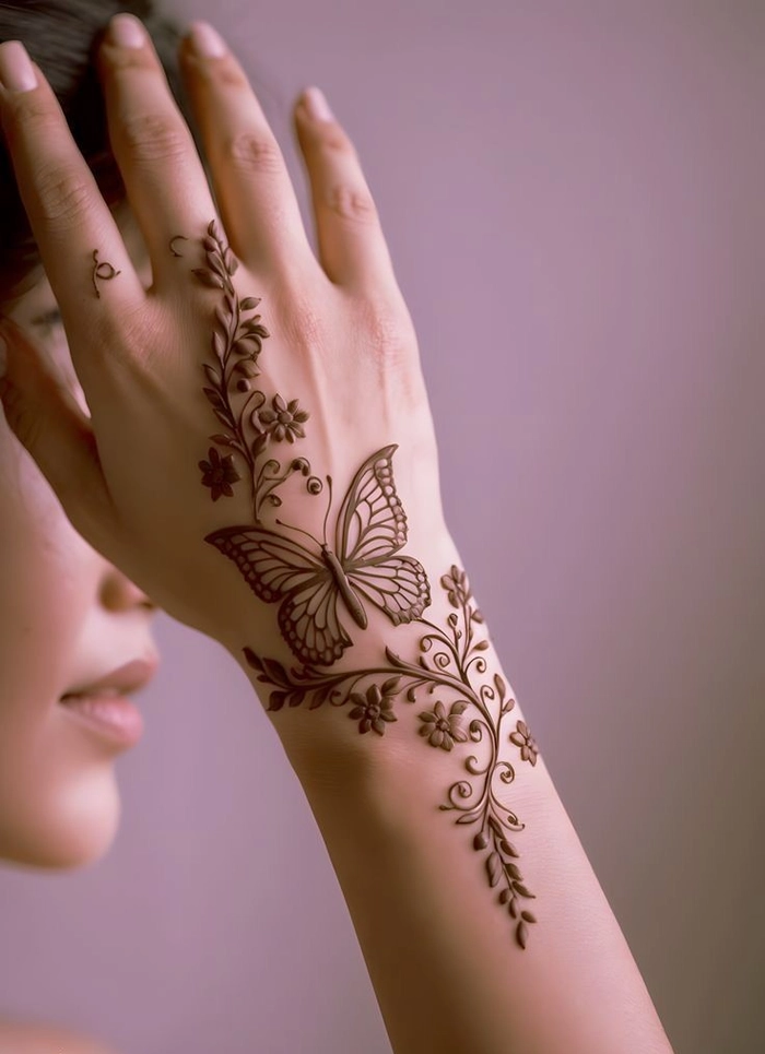 simple butterfly mehndi design