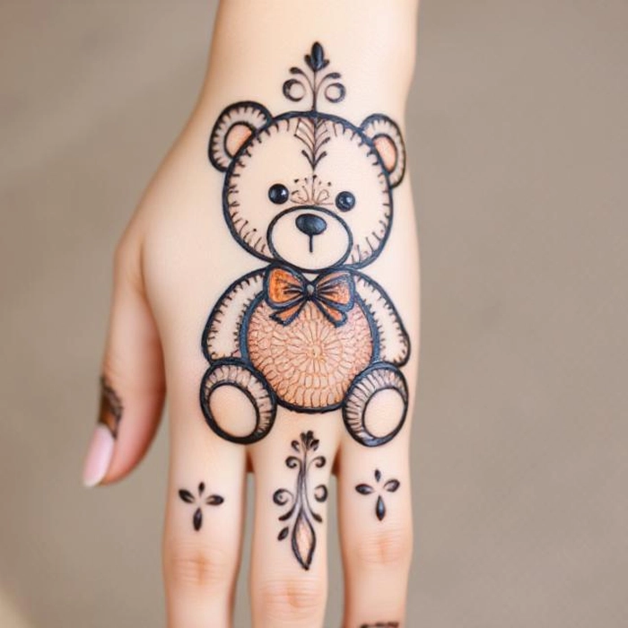 simple teddy bear mehndi design
