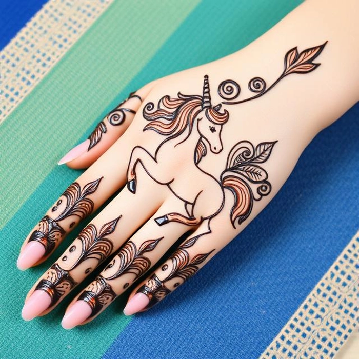 simple unicorn mehndi design for girl