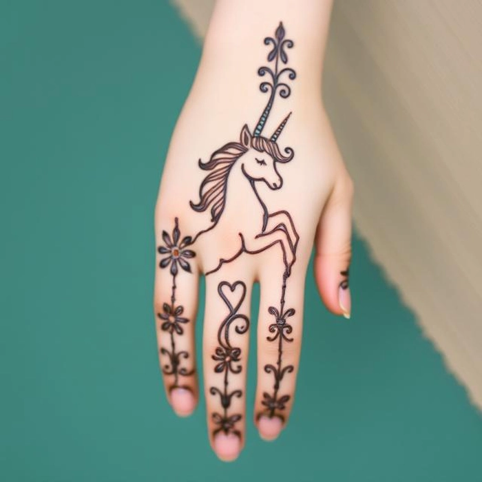 simple unicorn mehndi design for kids