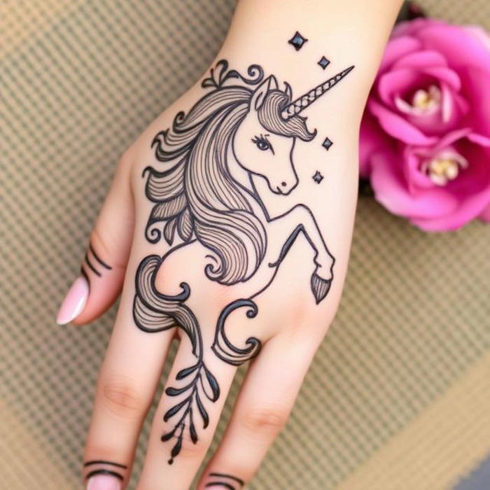 simple unicorn mehndi design images