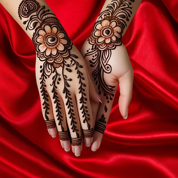 simple unique mehndi design front hand