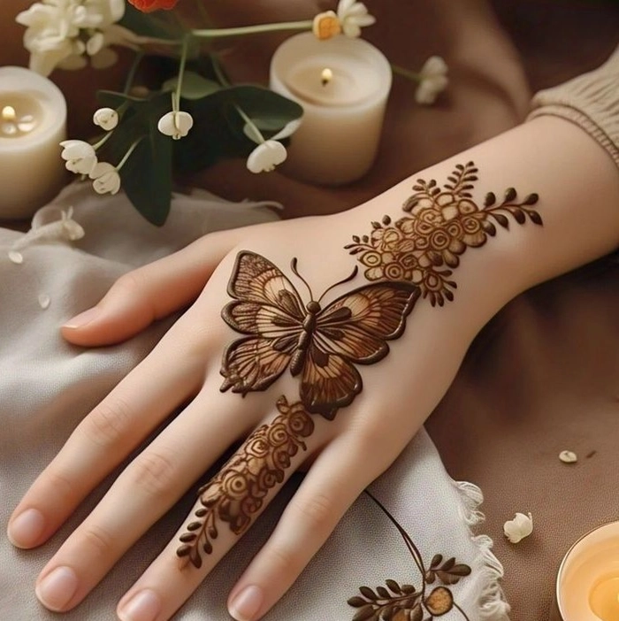 stylish butterfly mehndi design