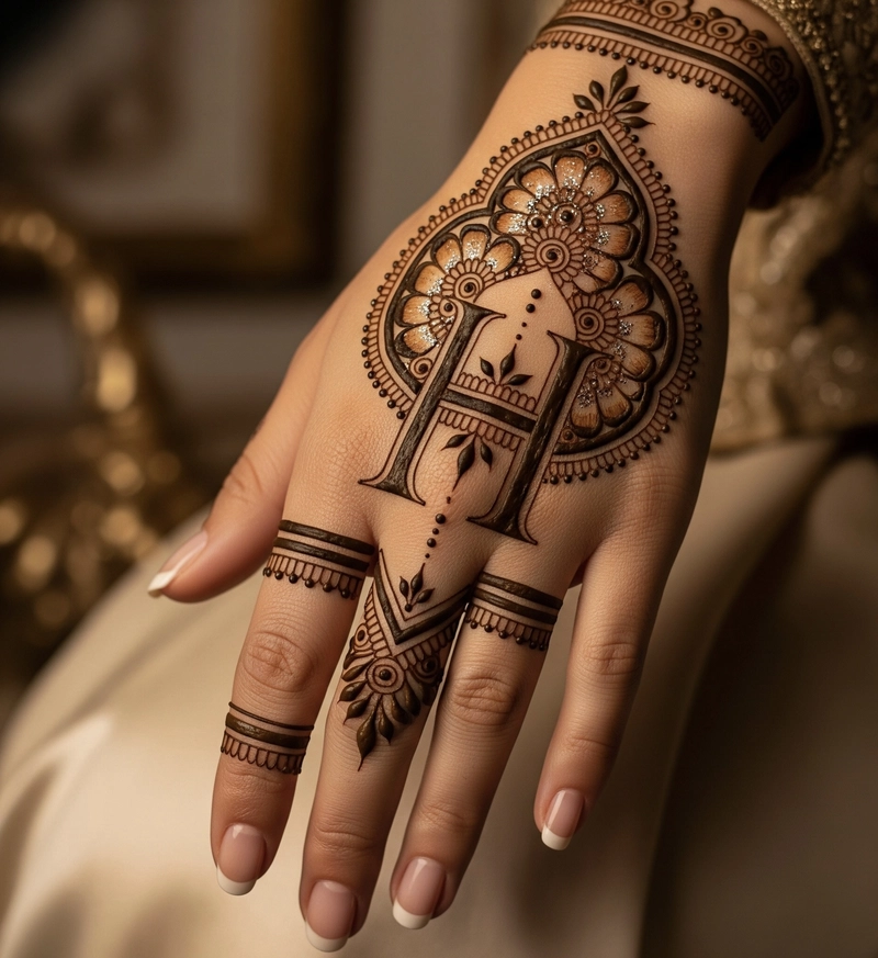 stylish h letter mehndi design