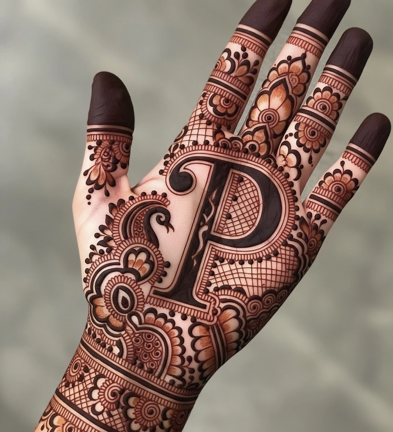 stylish p letter mehndi design