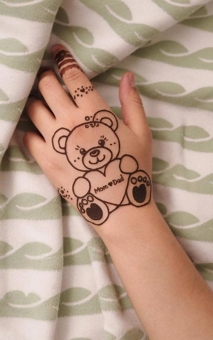 teddy bear drawing mehndi design