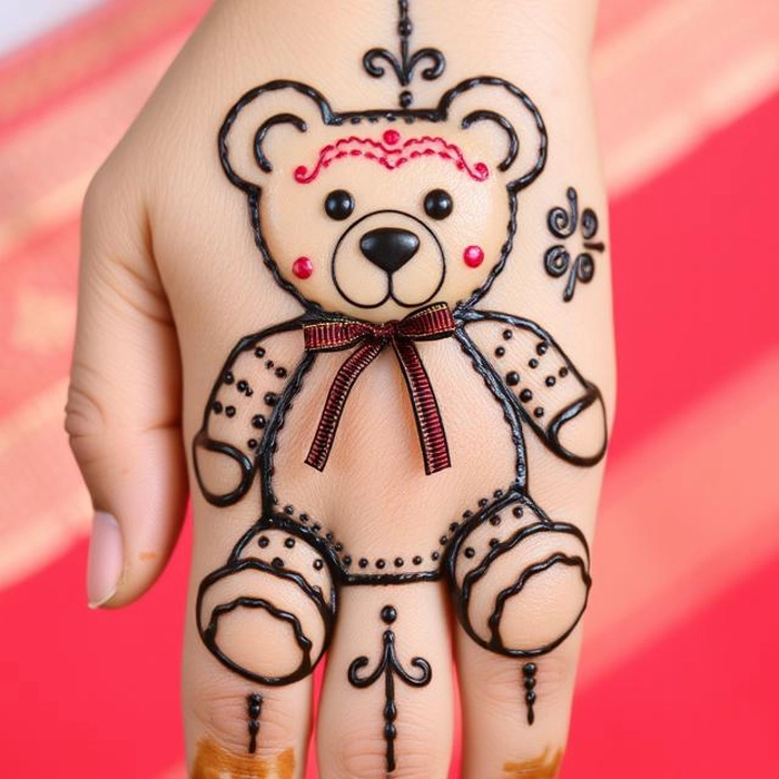 teddy bear mehndi design simple
