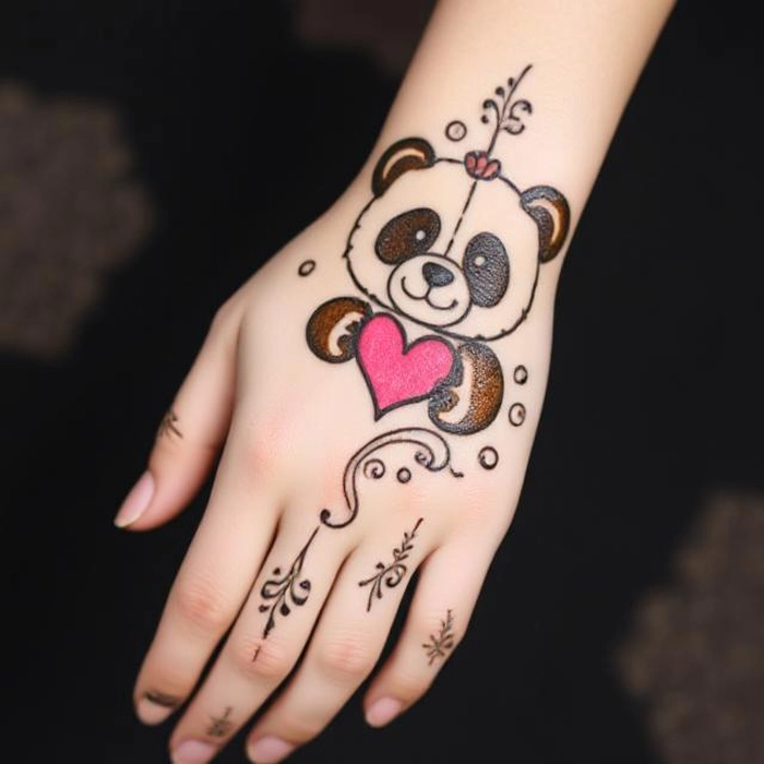teddy bear panda mehndi design