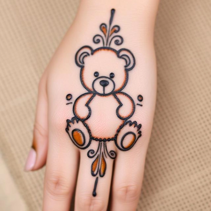 teddy bear tattoo mehndi design