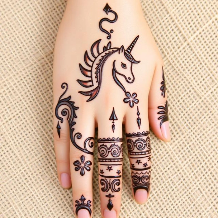 unicorn cartoon mehndi design