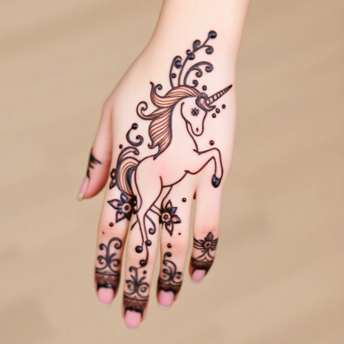 unicorn mehndi design easy full hand