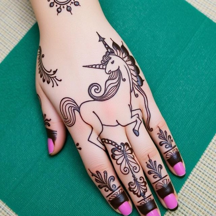 unicorn mehndi design simple