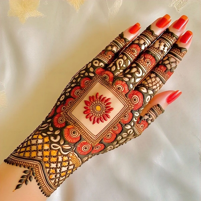 unique royal front hand mehndi design