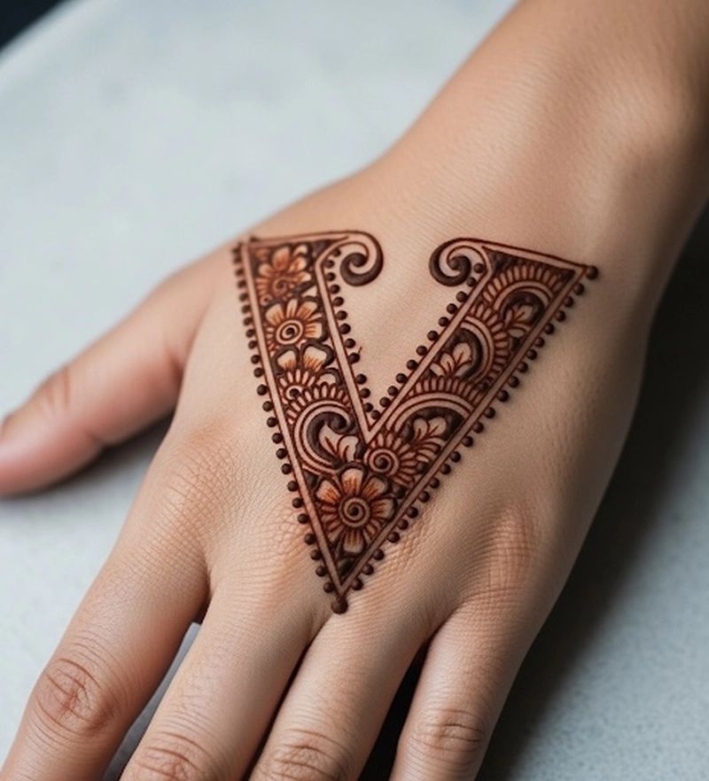 v letter tattoo mehndi design