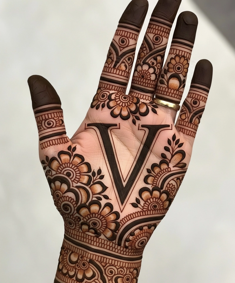 v name letter mehndi design