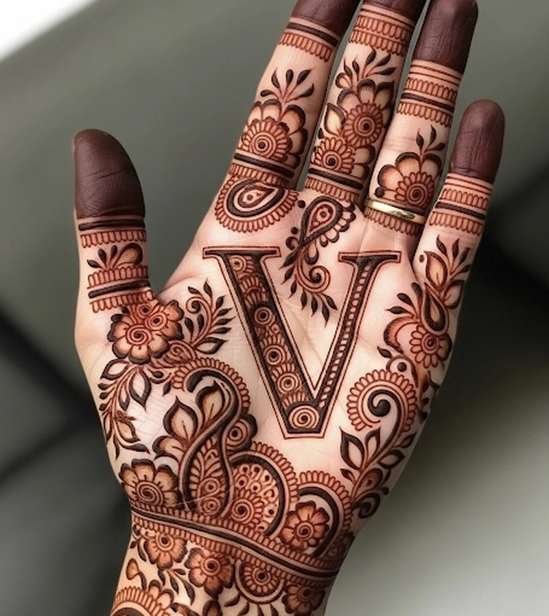 v name tattoo mehndi design