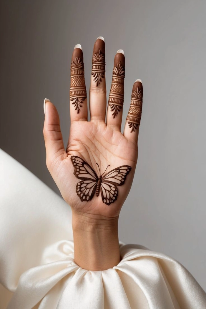 wrist butterfly mehndi design