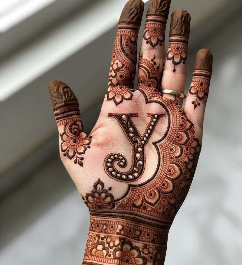 y letter mehndi design simple pic