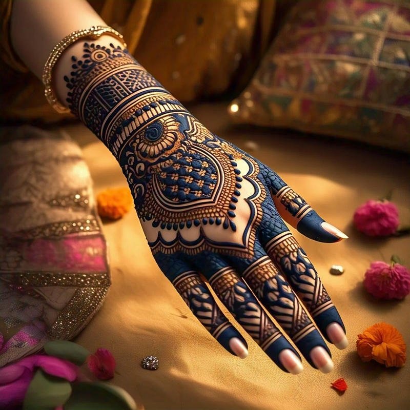 Front Hand Unique Mehndi Design trendy pattern