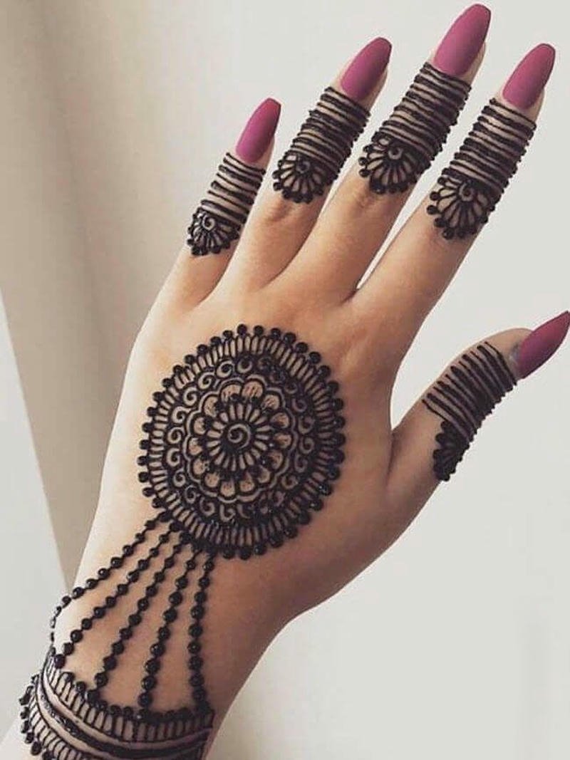 Gol Mehndi Design Photo fine line round henna