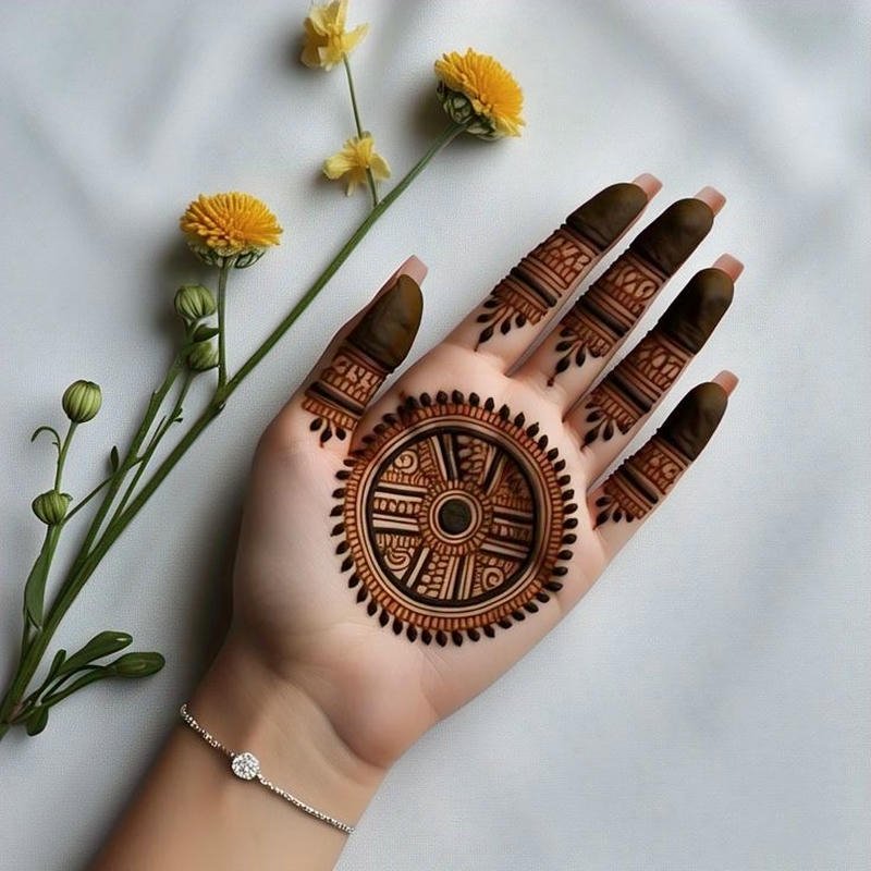 Gol Mehndi Design Photo simple floral circular style
