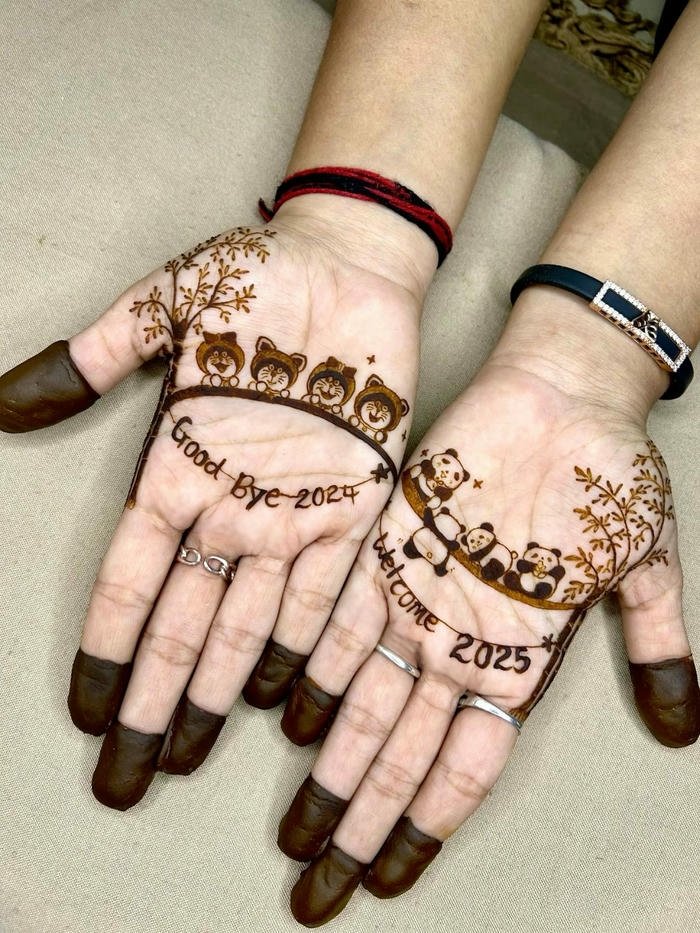 Mehndi Design Panda cute animal themed henna artwork