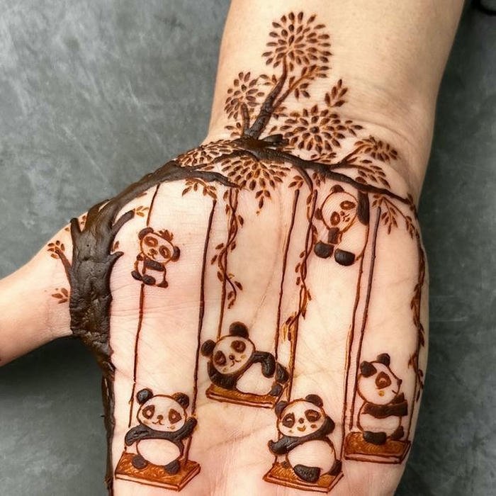Mehndi Design Panda playful cartoon panda henna style