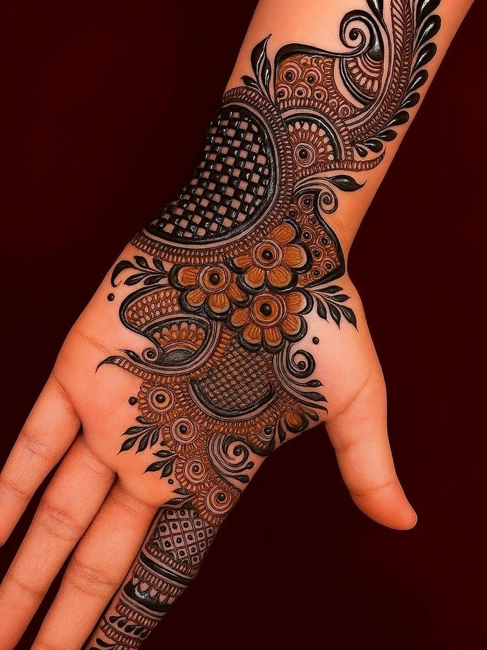 Mehndi Design Upper Hand minimal floral henna look
