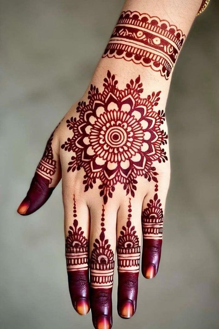 Mehndi Design Upper Hand modern bridal henna artwork idea