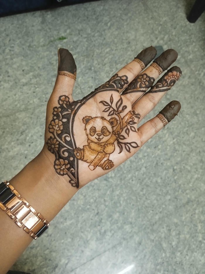 Panda Mehndi Design adorable panda face henna style
