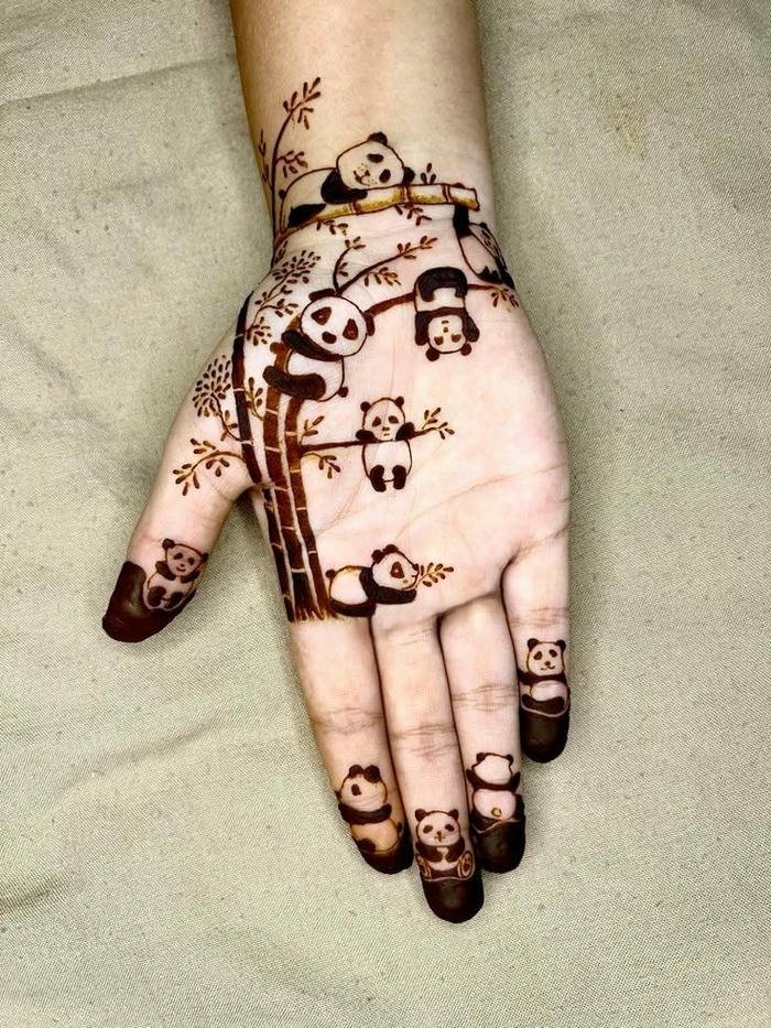 Panda Mehndi Design creative animal theme henna art