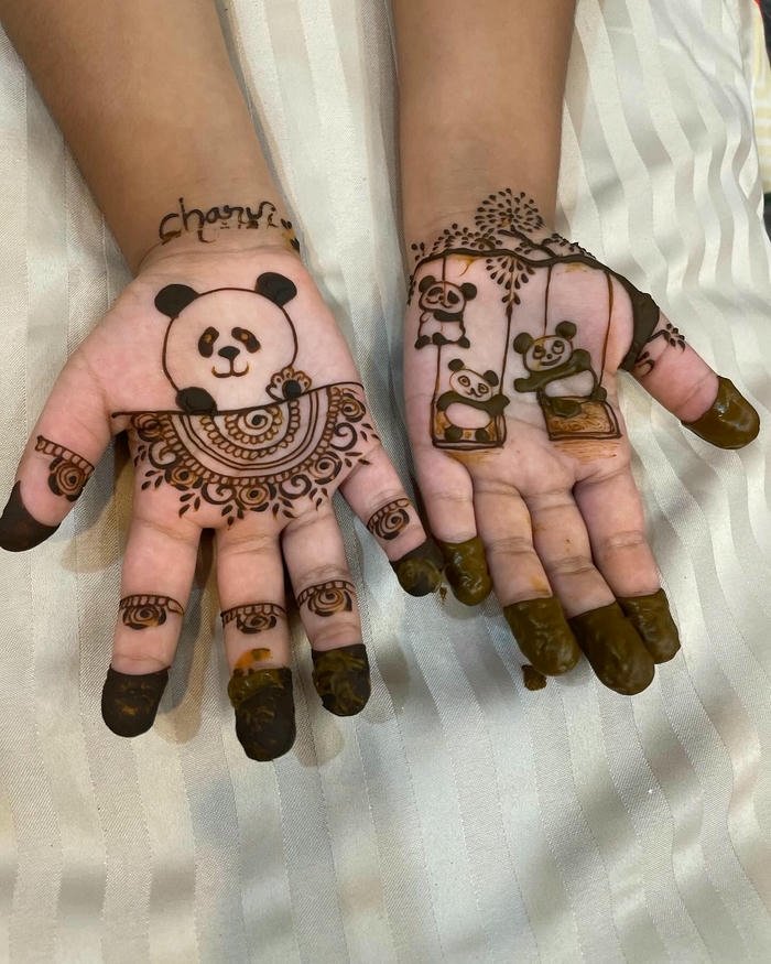 Panda Mehndi Design minimal cute henna pattern