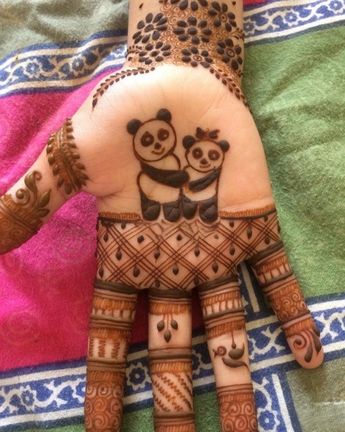 Panda Mehndi Design simple cute henna pattern idea