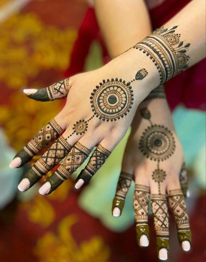 Rakhi Mehndi Design intricate Indian henna pattern