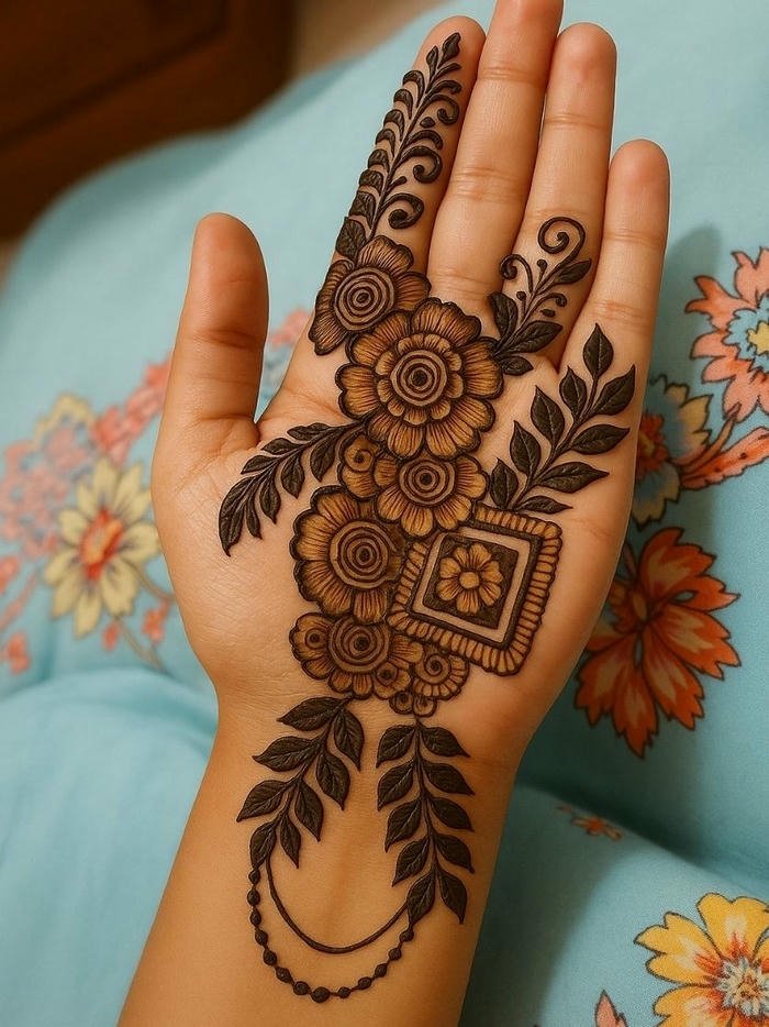 Upper Hand Mehndi Design classy Arabic henna illustration